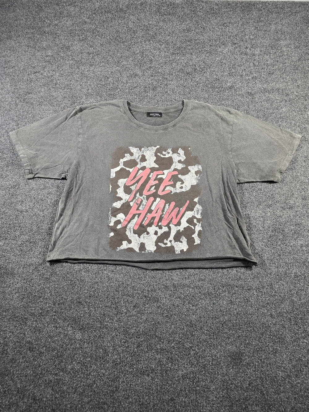 Zutter Gray YEE HAW Graphic Crop T-Shirt Women’s Size Large Western Cowgirl